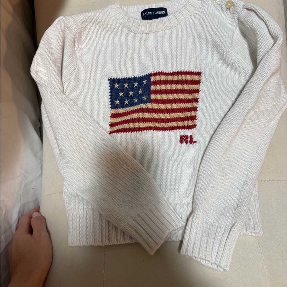 Ralph Lauren Kid’s White Sweater with Flag Motif